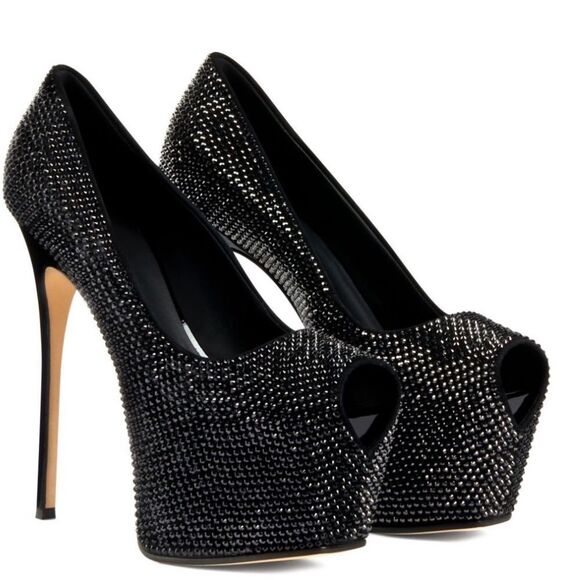 RETAIL 1872.00 Giuseppe Zanotti Liza Bicolor Pump black Silver Chrystals - Picture 1 of 15